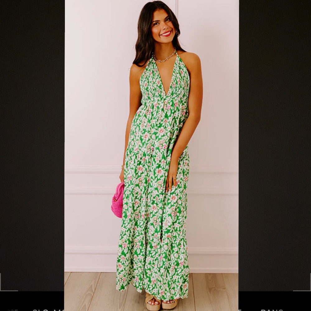 NWT Green Halter Maxi Dress Sz Large Impressions